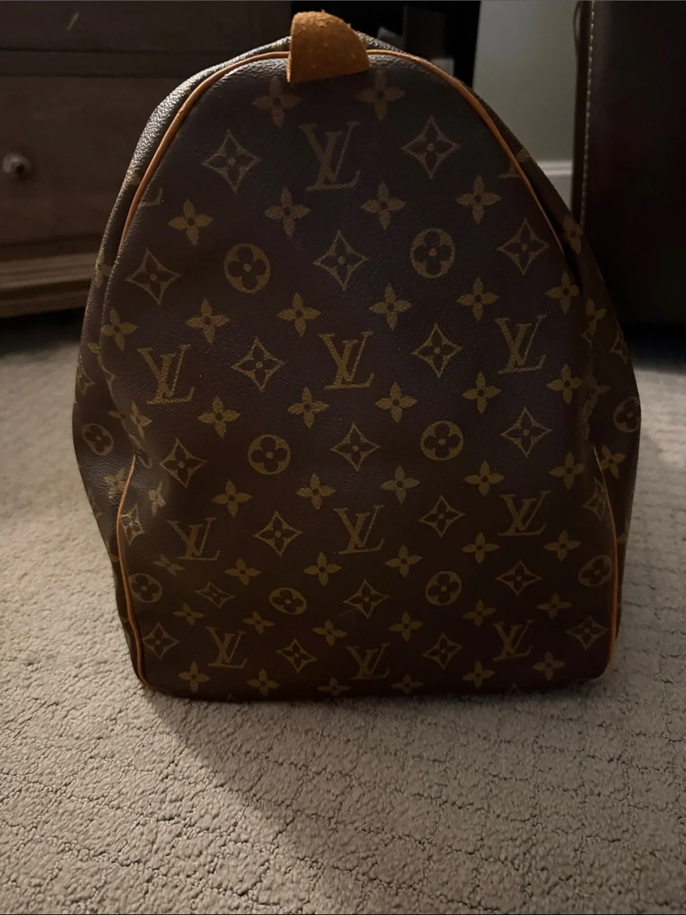 Louis Vuitton Monogram Canvas Keepall Travel Bag with Tan Trim Authentic LV 60